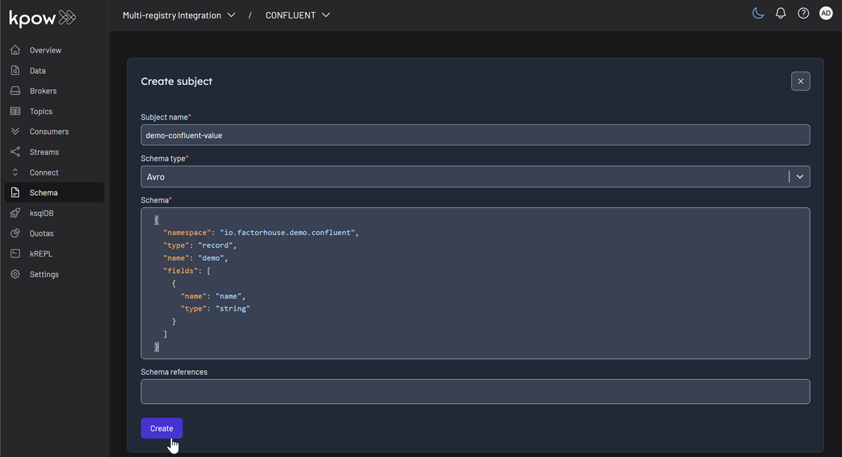Create Schema on Confluent Registry