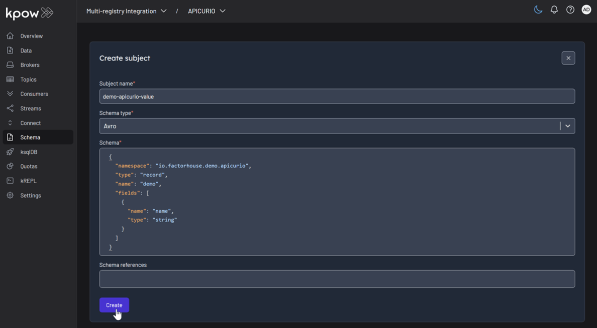Create Schema on Apicurio Registry