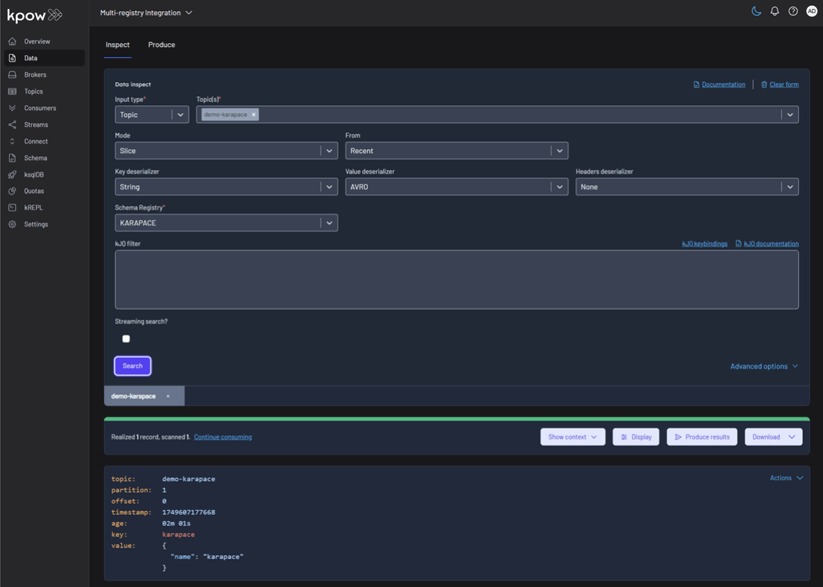 Inspect Records on Karapace Registry