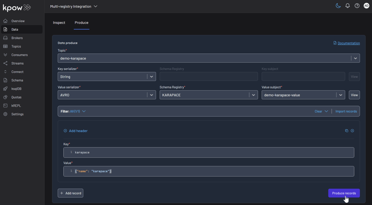 Product Records on Karapace Registry